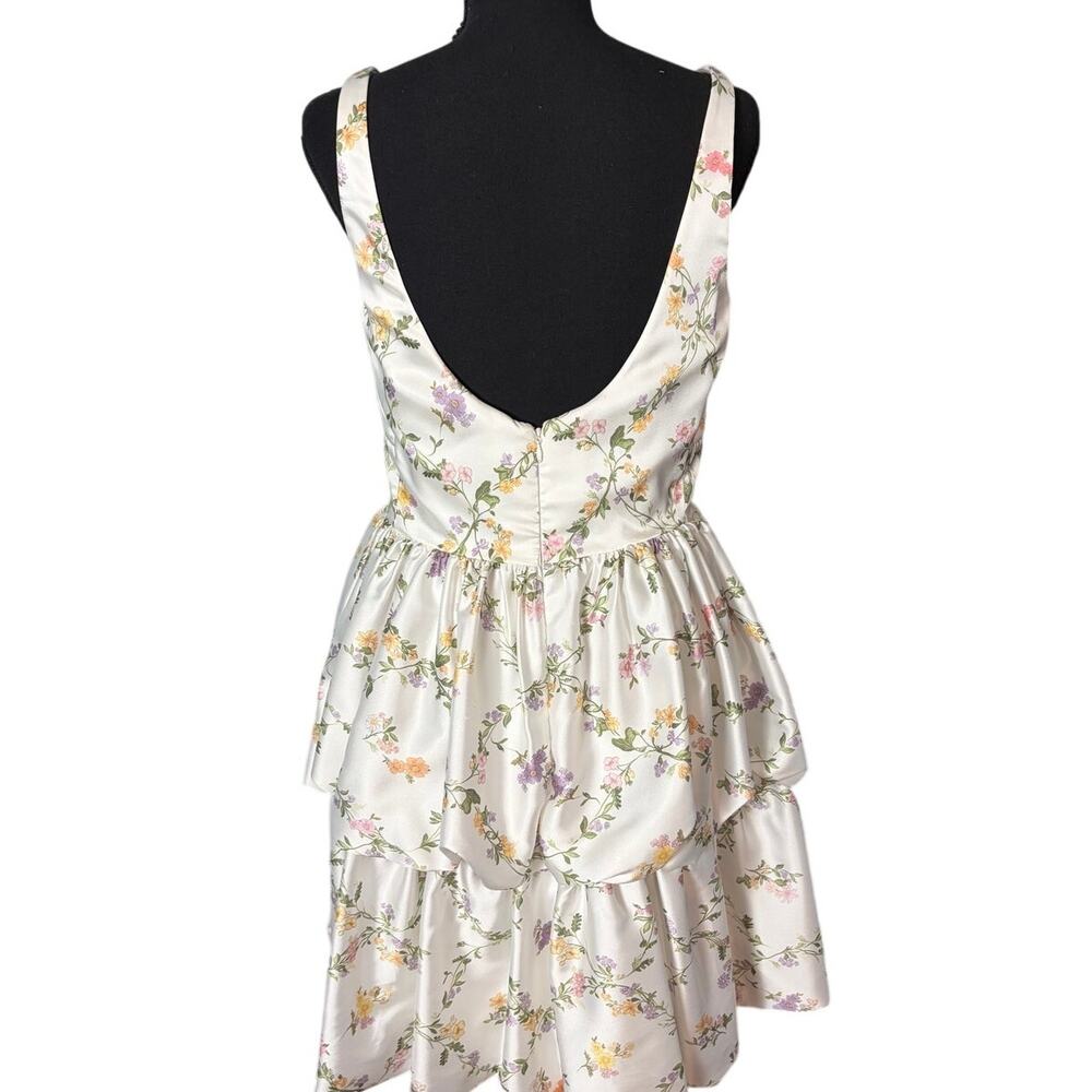 Antonio Melani Floral Satin Fit & Flare Dress Tiered Garden Party 6 Cottagecore - Picture 3 of 6